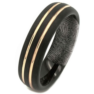Black Tungsten Hidden Fingerprint Ring With Rose Gold Inlays