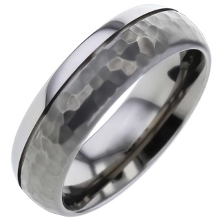 Dome Profile Hammered Titanium Ring