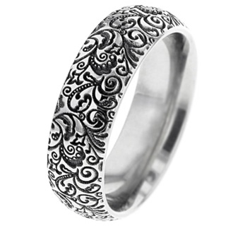 Polished Titanium Ring with Antique Damask Pattern