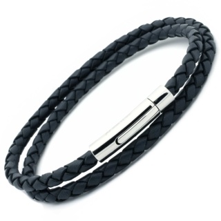 Blue-Grey Double Wrap Woven Leather Bracelet