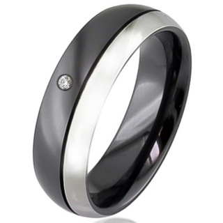 Dome Profile Two-Tone Diamond Zirconium Wedding Ring 