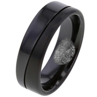 Black Asymmetrical Zirconium Ring with a Secret Fingerprint