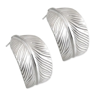 Feather Hoop Silver Earrings
