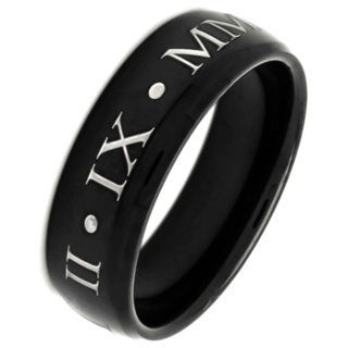 Personalised Roman Numeral Black Tungsten Carbide Ring 