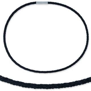 Woven 4mm Black Leather & Steel Necklace