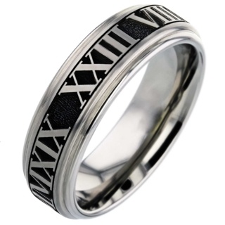 Flat Profile Titanium Wedding Ring customised Roman Numerals