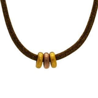 Soft Brown Leather Necklace with Rose Gold Titanium Beads