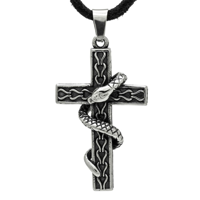 Stainless Steel Snake & Cross Necklace