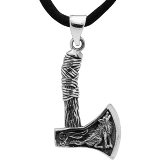 925 Silver Axe & Wolf Necklace