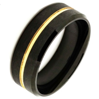 Black Stainless Steel Ring with Gold Inlay 