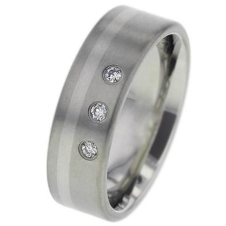 Diamond Set Titanium Wedding Ring with Platinum Inlay
