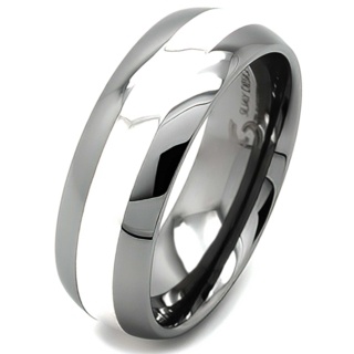 Dome Tungsten Ring with Silver Inlay 