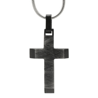 Black Wire Brushed Titanium Cross Necklace