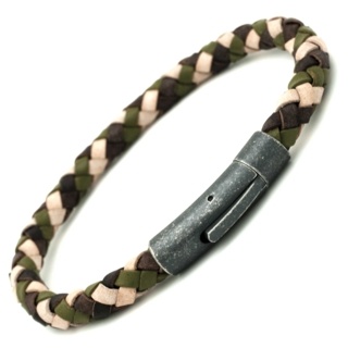 Woven Camouflage Leather Bracelet with Oxidised Clasp