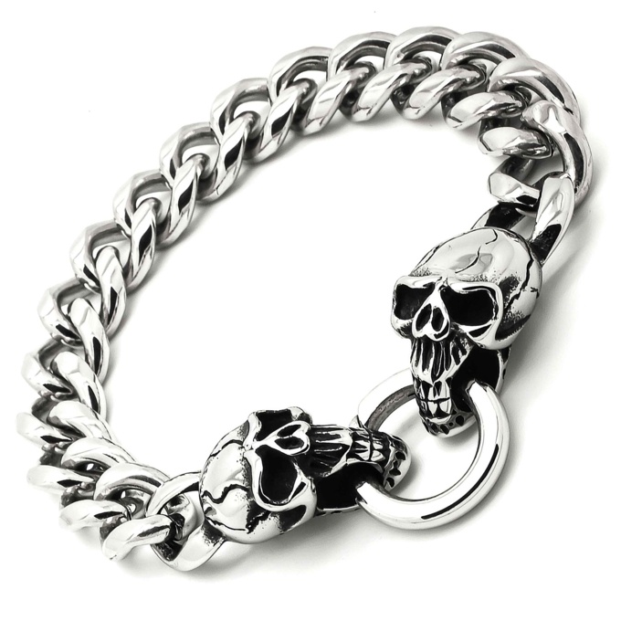 thumbnail image 2 of MENDEL 7-Inch Stainless Steel Skull Skeleton Cuff Bangle Bracelet For Men 2 of 6