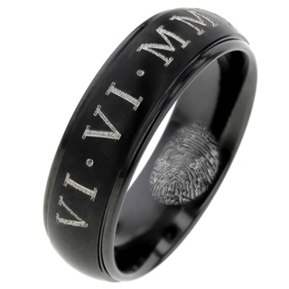 Black Zirconium Fingerprint Ring with Custom Date 