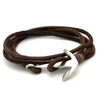 Soft Brown Double Wrap Leather Anchor Bracelet