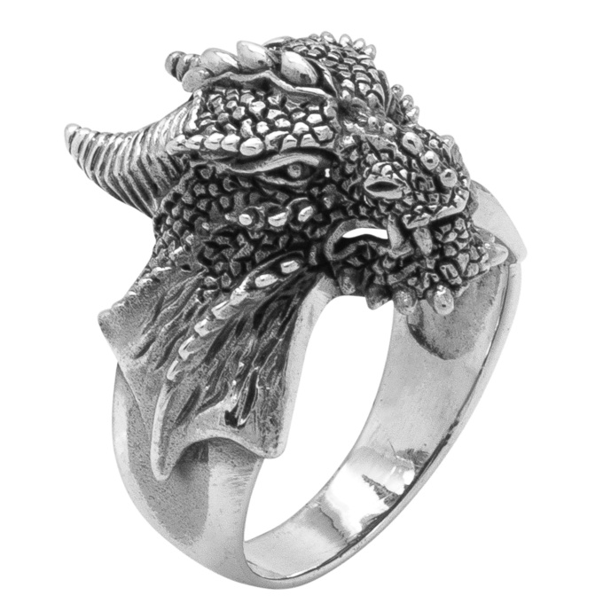 Nepalese Sterling Silver, Coral & Hematite Gemstone Dragon Ring - Larg -  Mero Retro