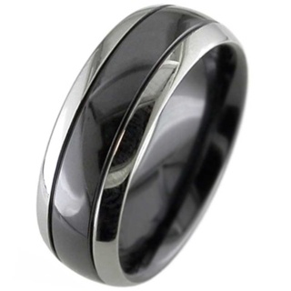 Dome Profile Two Tone Zirconium Wedding Ring