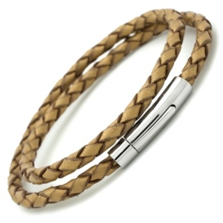 Woven Double Wrap Gold Leather Bracelet