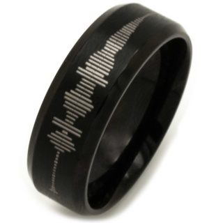 Personalised Sound Wave Black Tungsten Ring