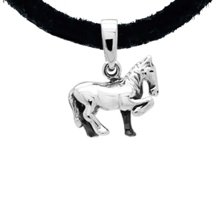 Silver Horse with Leather Necklace
