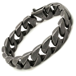 Cost-Less-UK Men's Solid Gun Metal Stainless Steel Box Link Chain Bracelet – Nickel-Free, Snap Closure, 22cm, UK Made