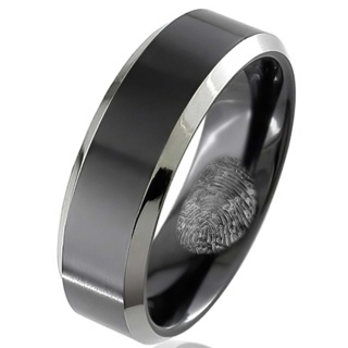 Two-tone Flat Profile Zirconium Ring with Secret Fingerprint