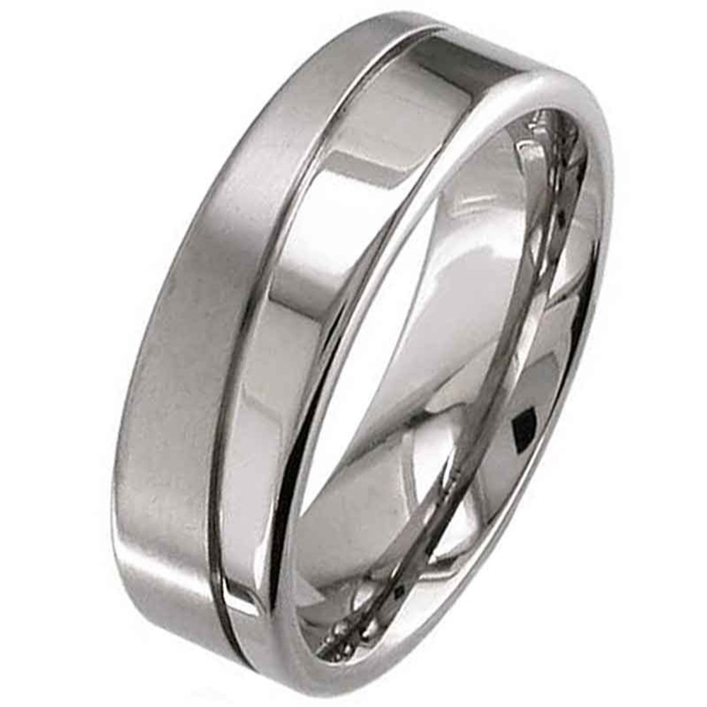 Flat Profile Two Tone Titanium Wedding Ring with Diagonal Groove ...