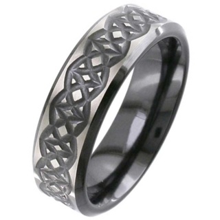 Flat Profile Black Zirconium Celtic Wedding Ring 