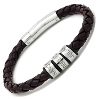 Brown Leather Family Bracelet with Personalised Titanium Beads