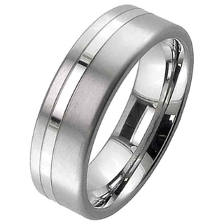 Two Tone Flat Profile Titanium Ring with two off centre grooves