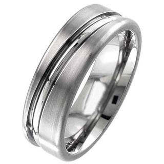 Two Tone Flat Profile Titanium Ring with diagonal groove