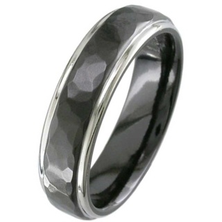 Hammered Effect Two Tone Black Zirconium Wedding Ring 