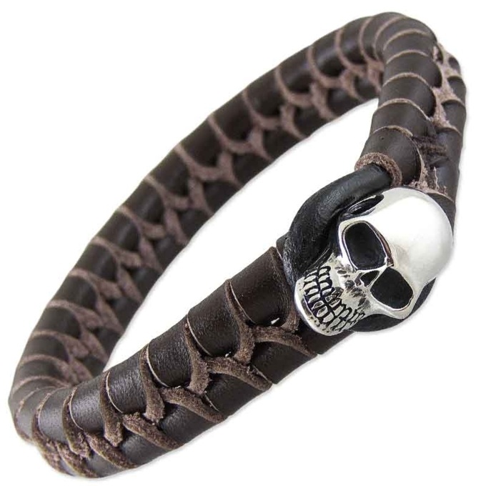 アクセサリーその他 Woven Leather Skull Bracelet McQueen Men's Skull Woven Leather Cord Bracelet | Neiman Marcus