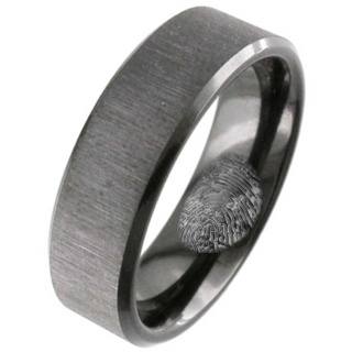 Cross Brushed Black Zirconium Wedding Ring with Hidden Fingerprint