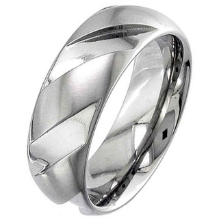Dome Profile Titanium Ring with wide Diagonal Grooves