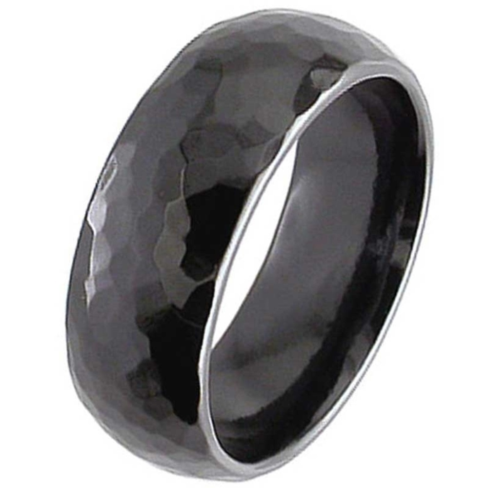Dome Profile Black Zirconium Wedding Ring with Hammered Effect ...