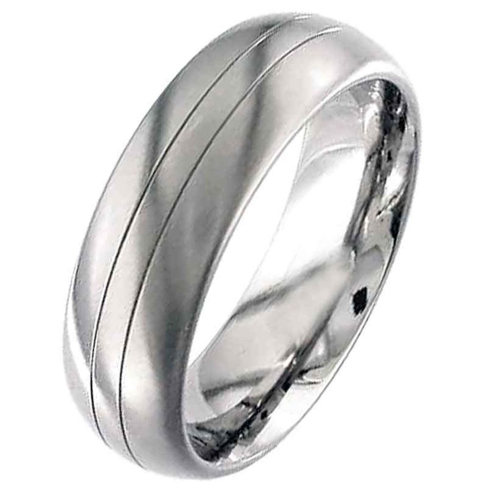 High Polished Dome Profile Grooved Titanium Ring | Silver & Titanium ...