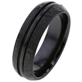Black Zirconium Ring with Hammered Finish 