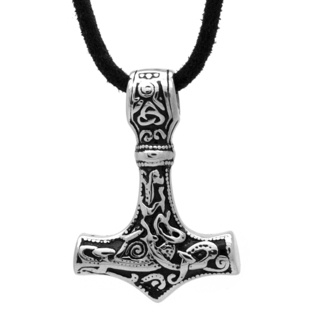 Stainless Steel Thors Hammer Leather Necklace