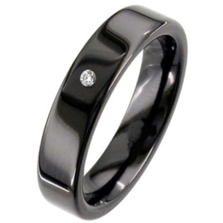 Flat Profile Black Polished Diamond Zirconium Ring