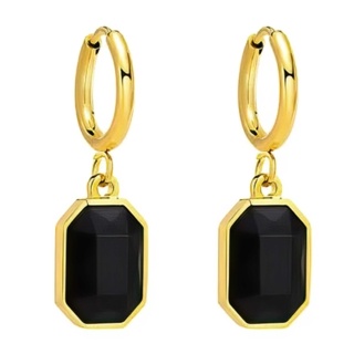 Gold Stainless Steel Black Crystal Earrings