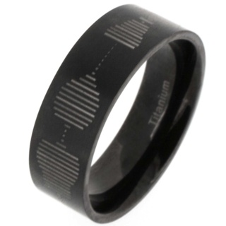 Personalised Sound Wave Black Titanium Ring 