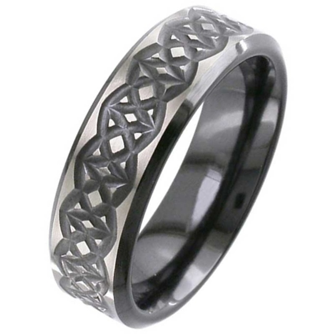 Flat Profile Black Zirconium Celtic Wedding Ring | Zirconium Rings ...