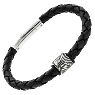 Personalised Titanium Fingerprint Leather Bracelet