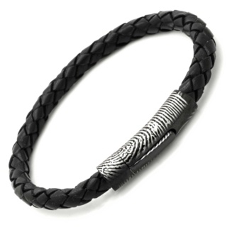 Personalised Black Clasp Fingerprint Leather Bracelet
