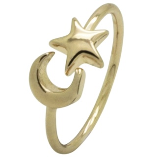 Gold Tone Moon & Star Ring