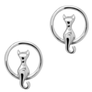 925 Silver Cat Circular Earrings