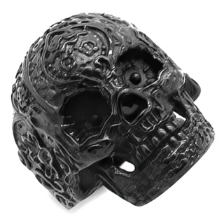 Detailed Black Steel Skull Ring